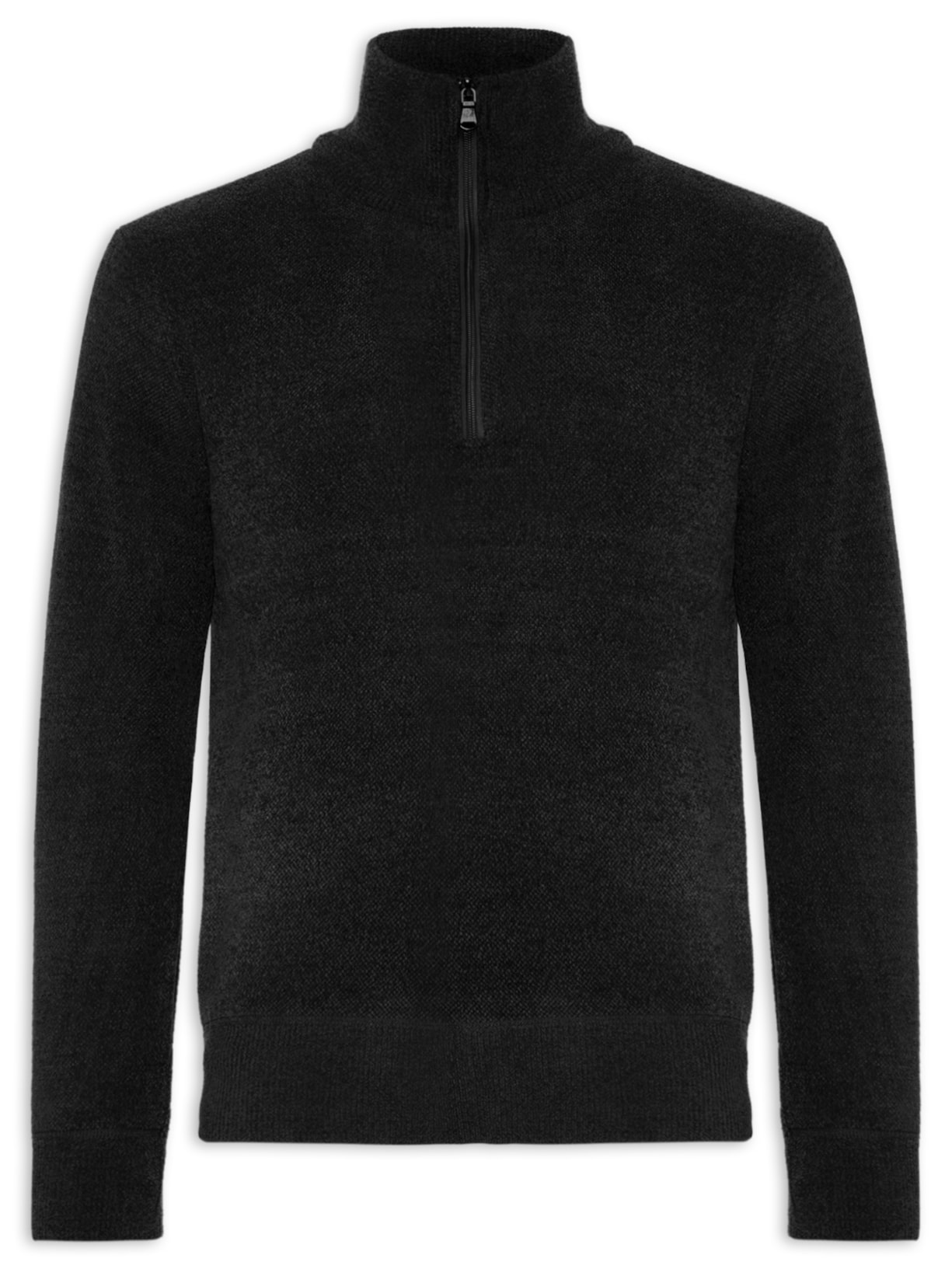 Suéter Masculino Gola Alta Meio Zíper Preto '2 Essential