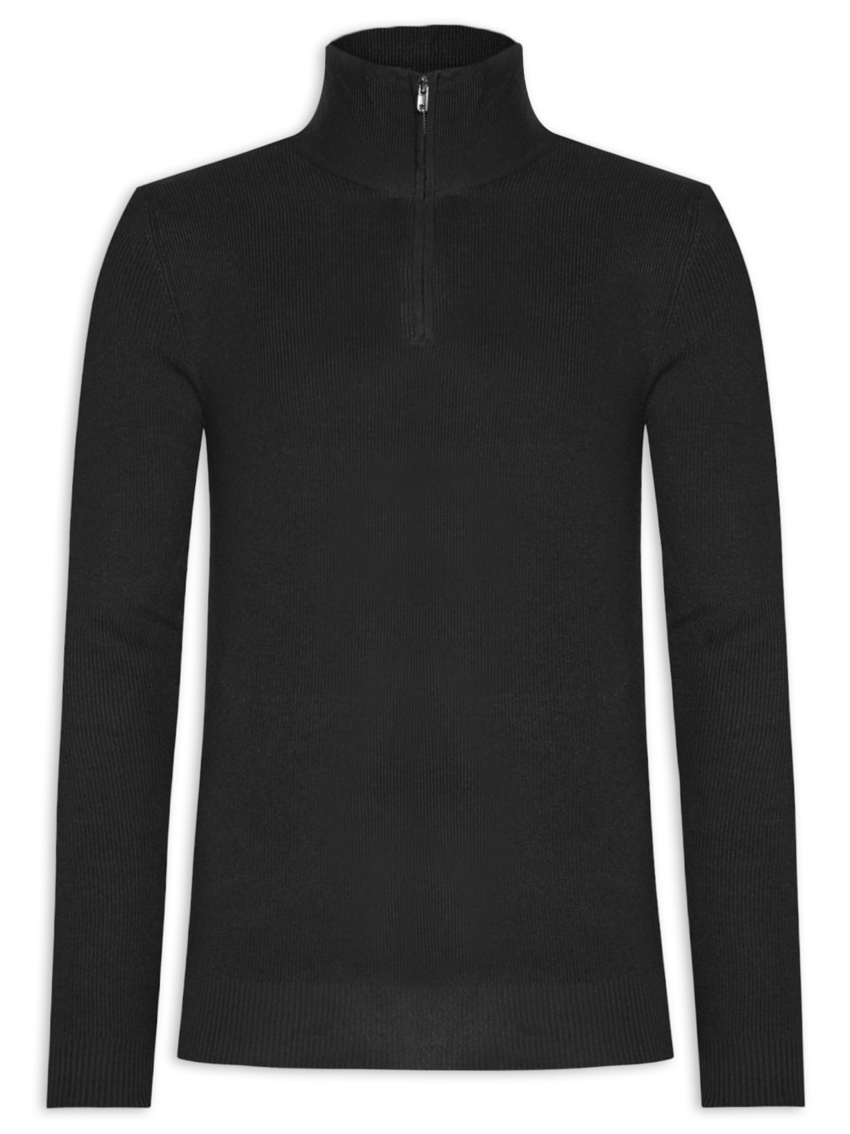 Suéter Masculino Gola Alta Meio Zíper - Preto