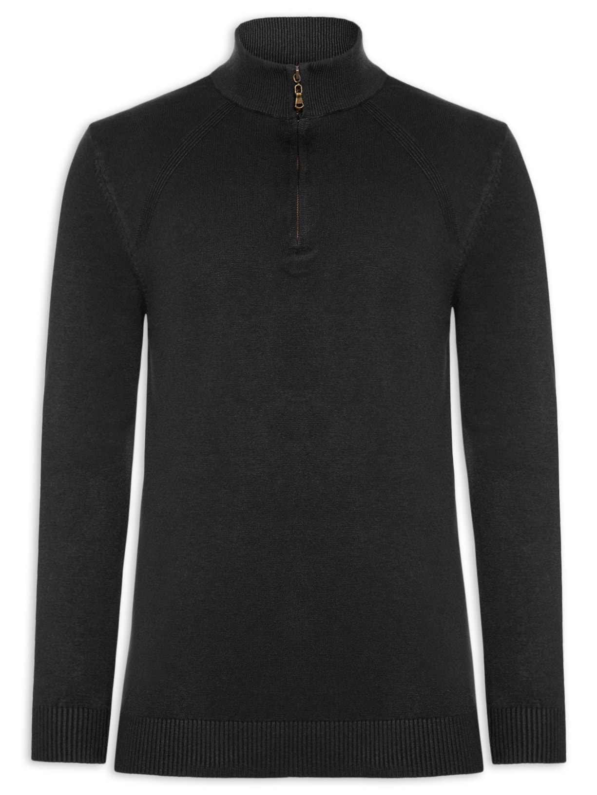 Suéter Masculino Gola Alta Meio Zíper Preto '2 Essential