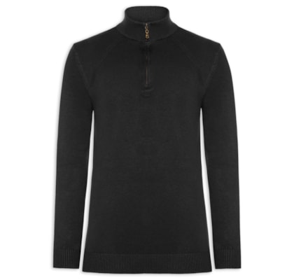 Suéter Masculino Gola Alta Meio Zíper - Preto