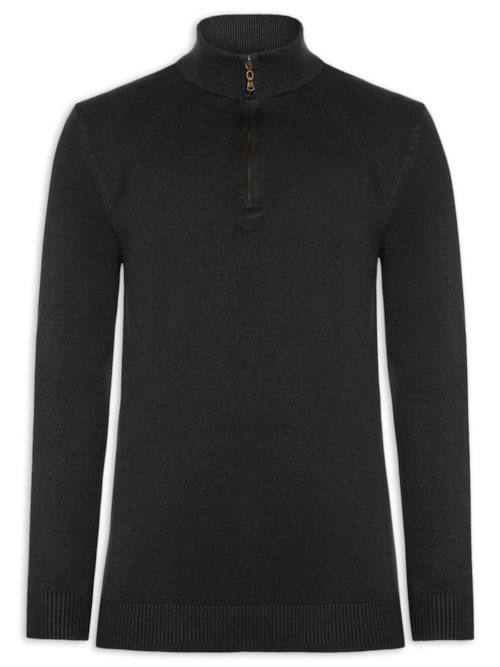 Suéter Masculino Gola Alta Meio Zíper - Preto