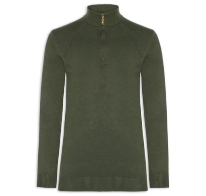 Suéter Masculino Gola Alta Meio Zíper - Verde
