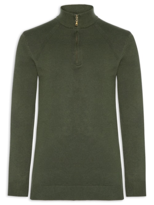 Suéter Masculino Gola Alta Meio Zíper - Verde