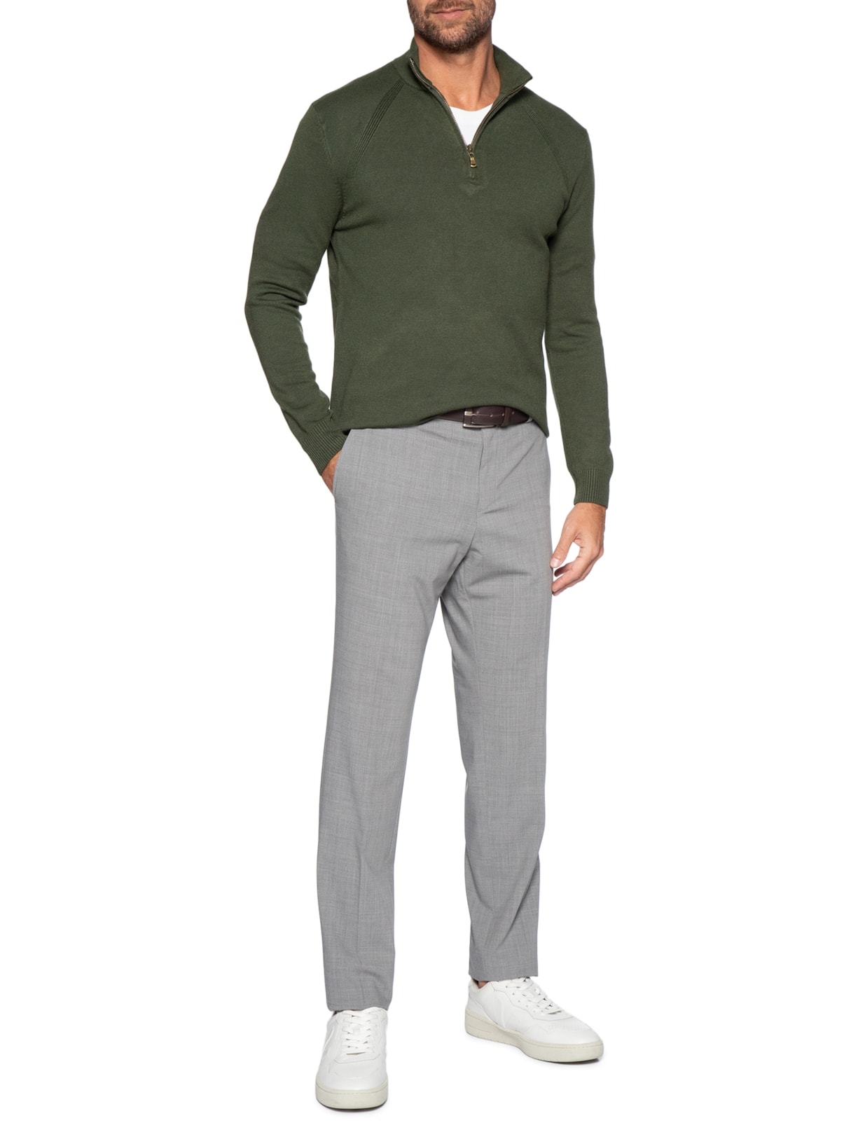 Suéter Masculino Gola Alta Meio Zíper Verde '2 Essential