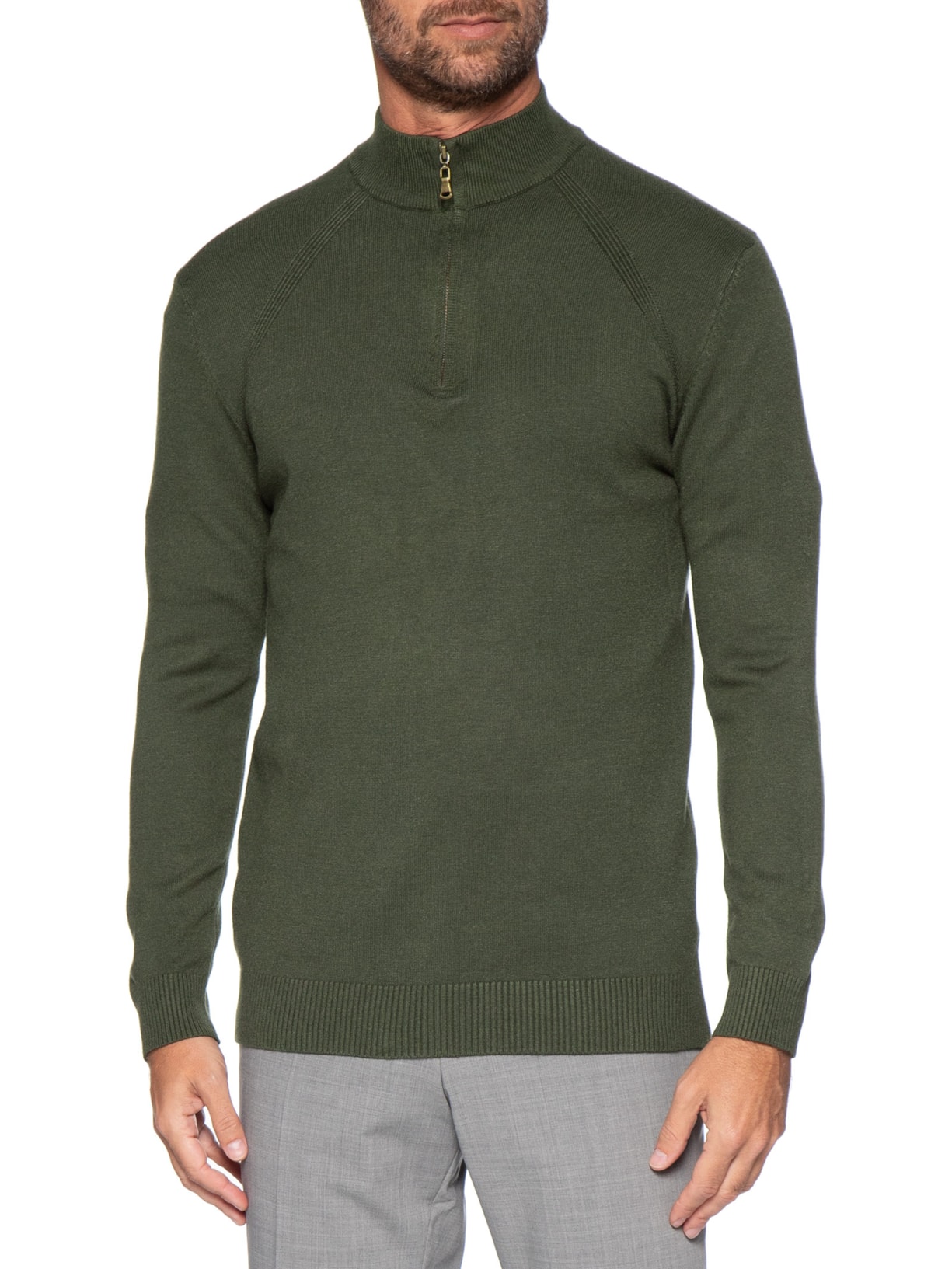 Suéter Masculino Gola Alta Meio Zíper Verde '2 Essential