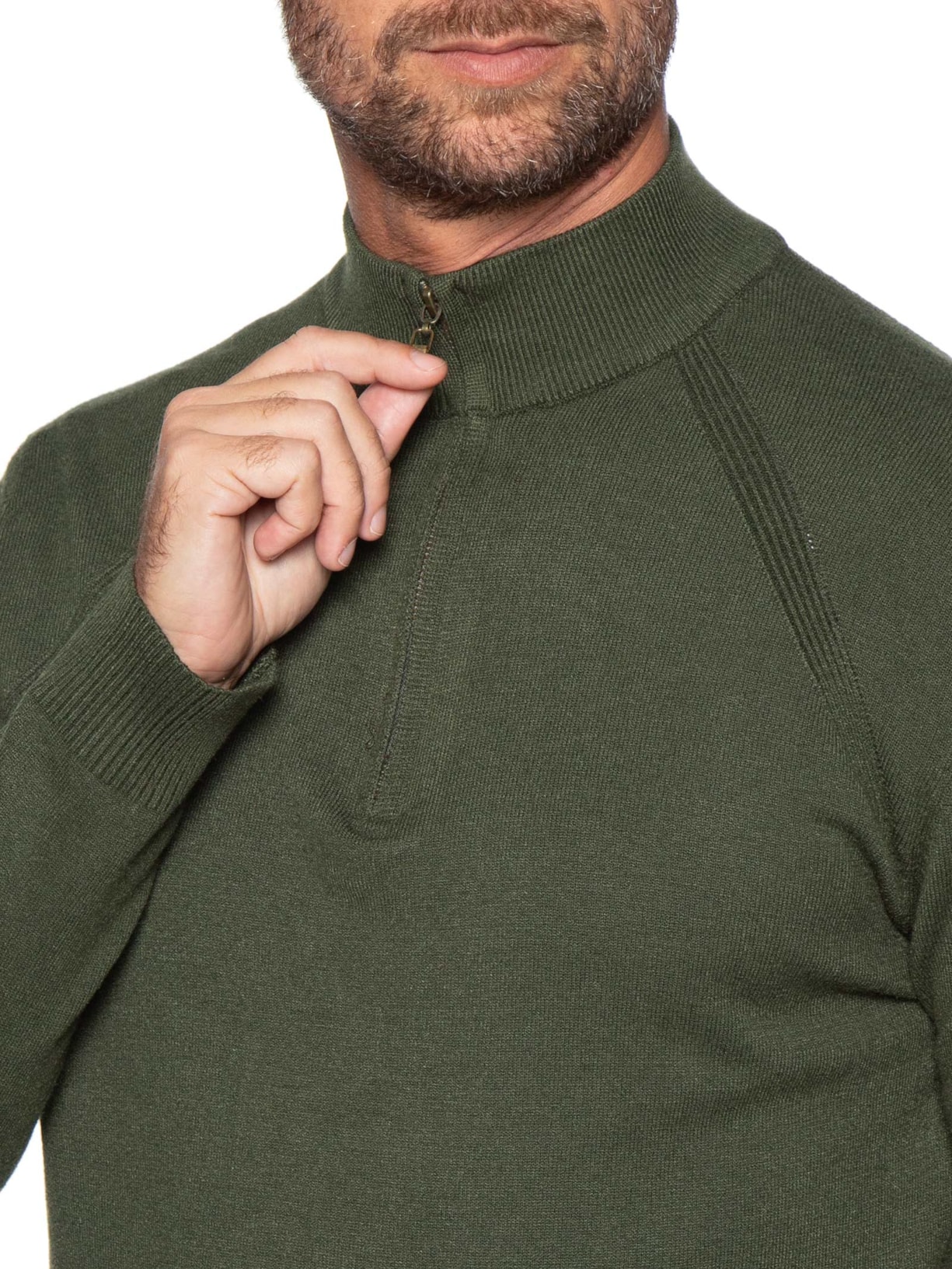 Suéter Masculino Gola Alta Meio Zíper Verde '2 Essential