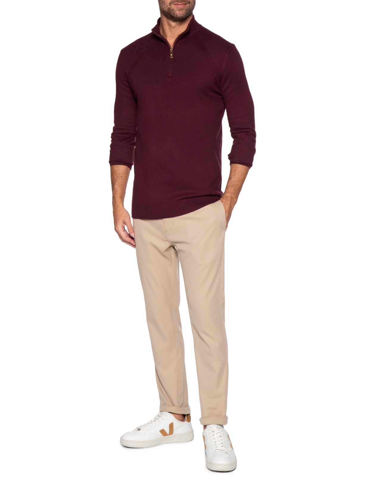 Suéter Masculino Gola Alta Meio Zíper Vermelho '2 Essential