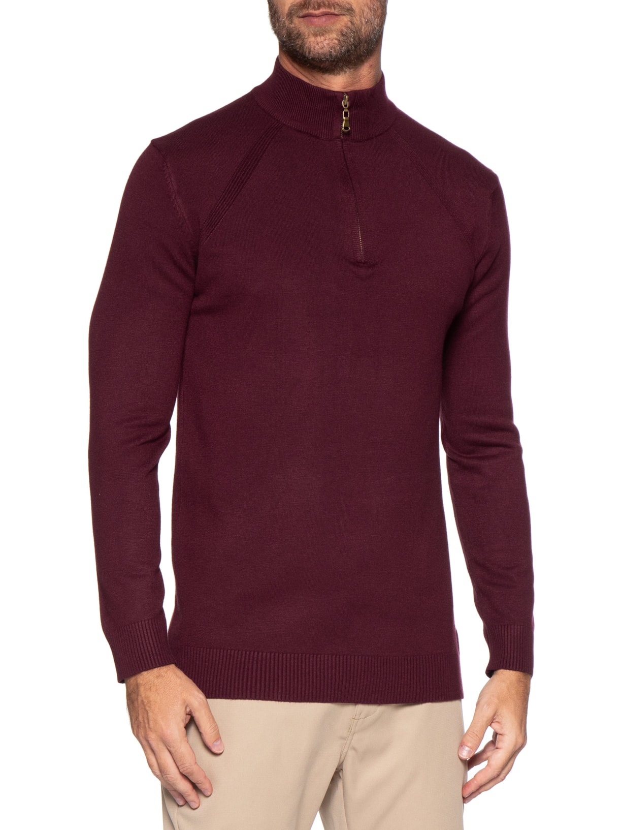 Suéter Masculino Gola Alta Meio Zíper Vermelho '2 Essential