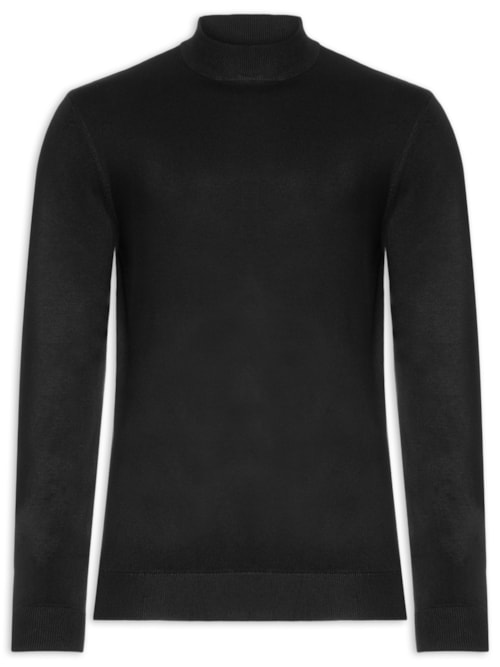 Suéter Masculino Gola Alta Tricot Midi Viscose – Preto