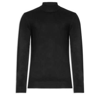 Suéter Masculino Gola Alta Tricot Midi Viscose – Preto