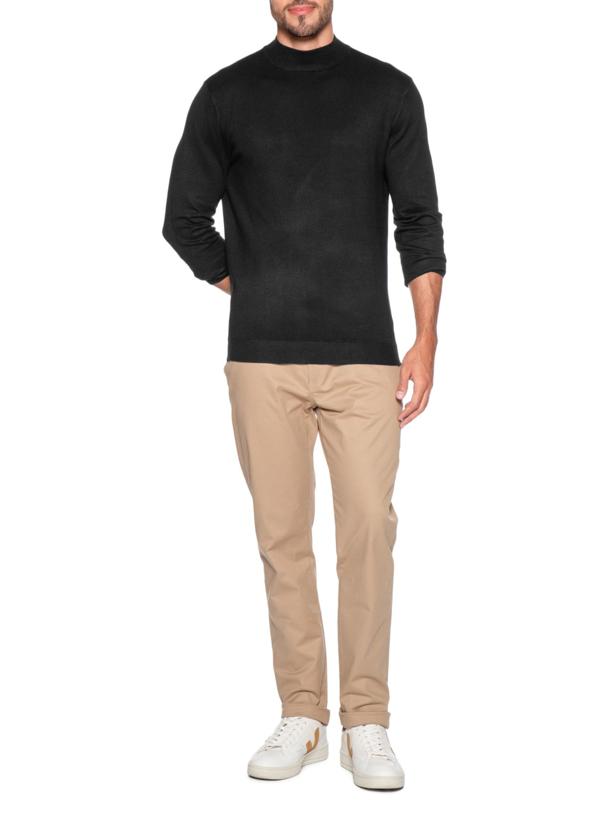 Suéter Masculino Gola Alta Tricot Midi Viscose – Preto Aramis