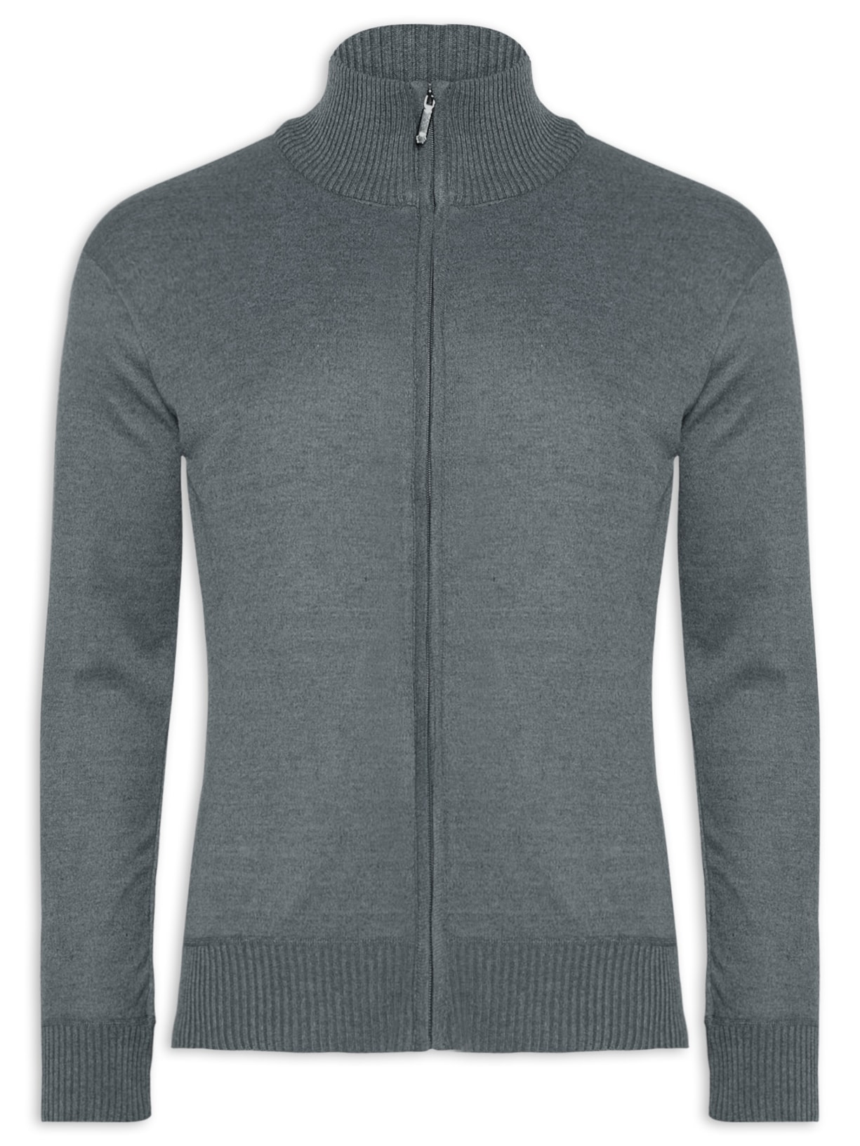 Suéter Masculino Gola Alta Zíper - Cinza
