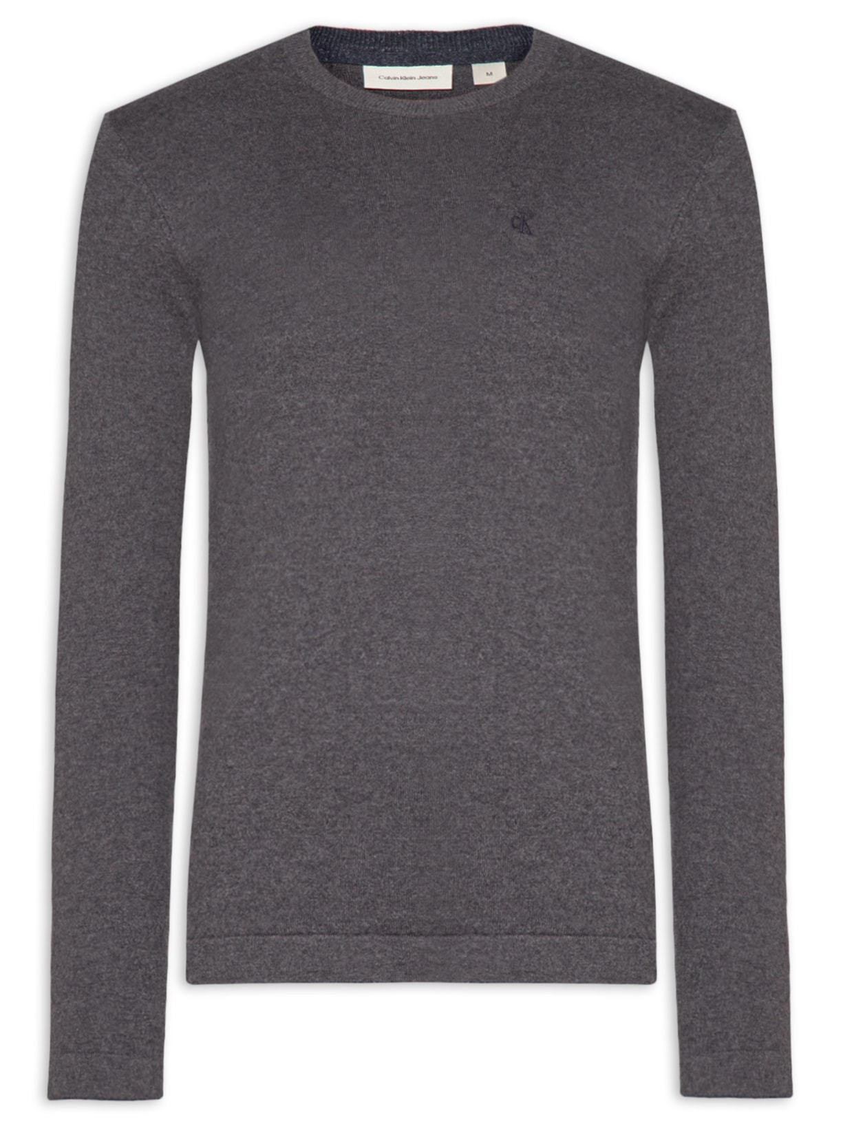 Suéter Masculino Gola Careca Algodão Com Logo - Cinza