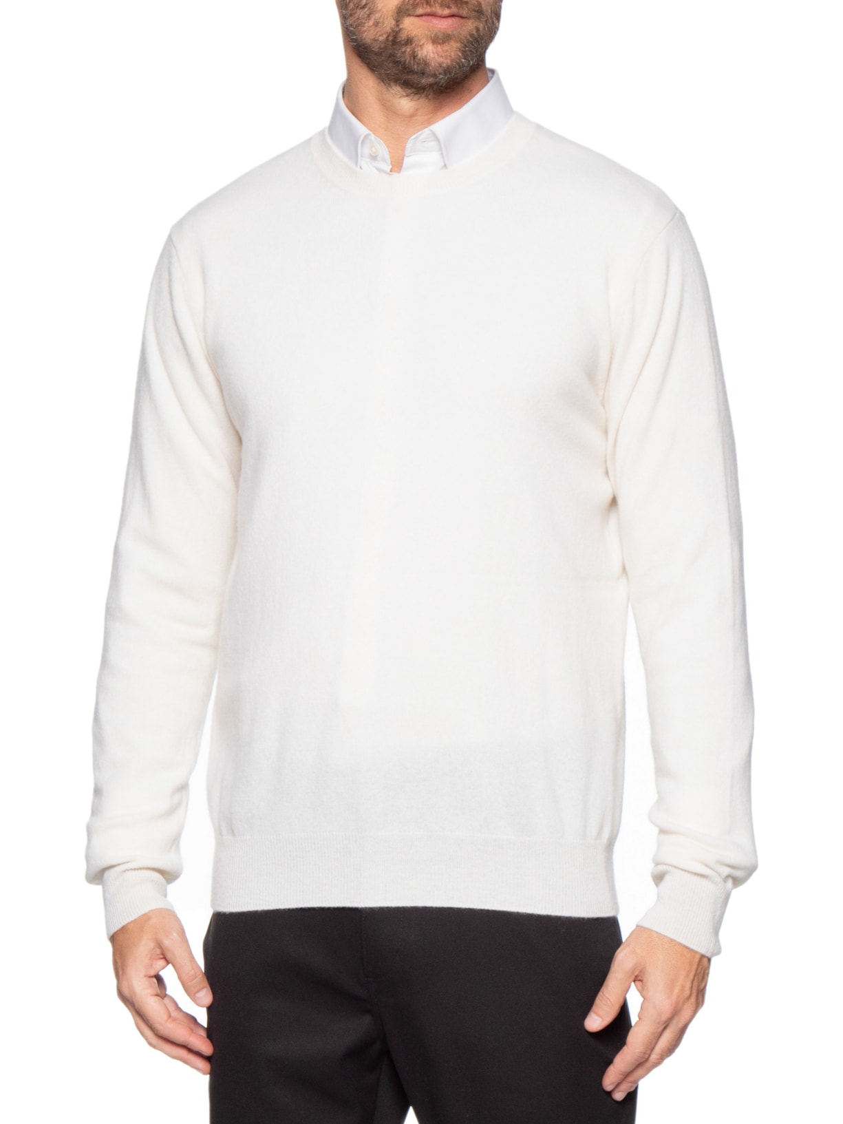 Suéter Masculino Gola Careca Cashmere Branco '2 Essential