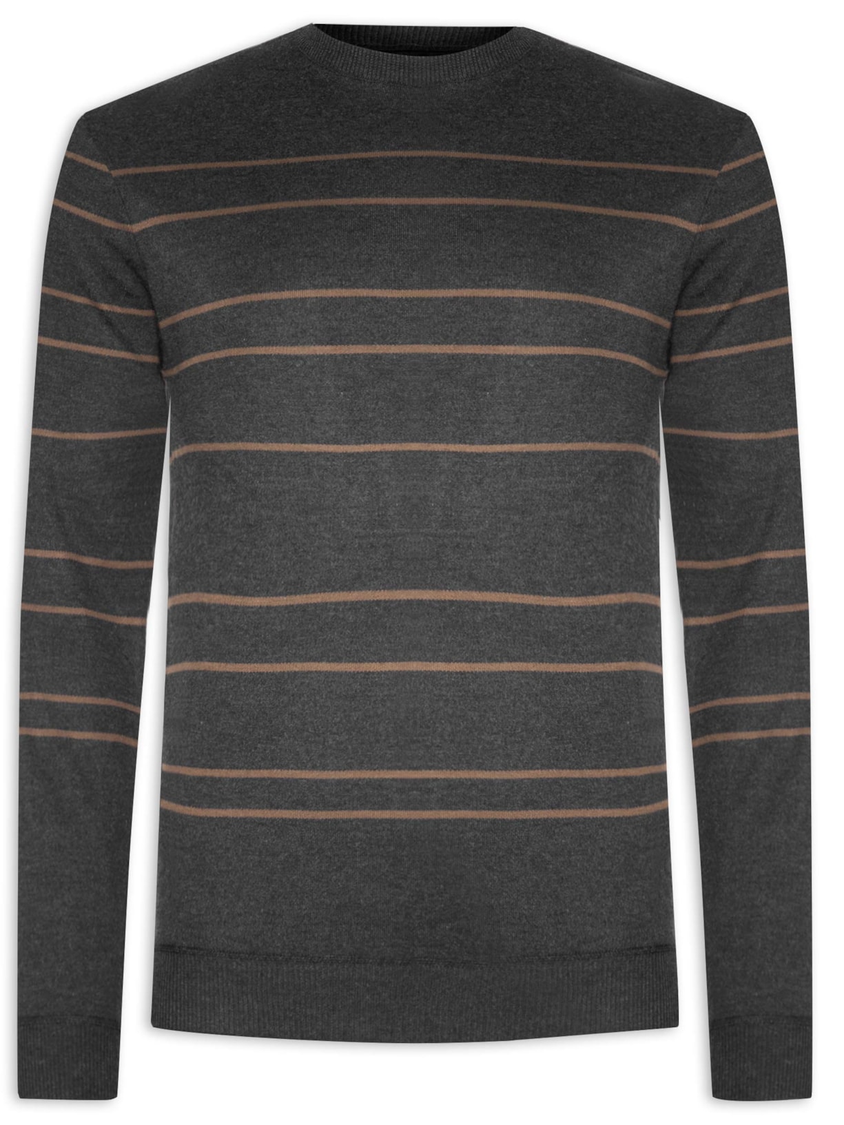 Suéter Masculino Gola Careca Com Detalhes Em Listra - Preto