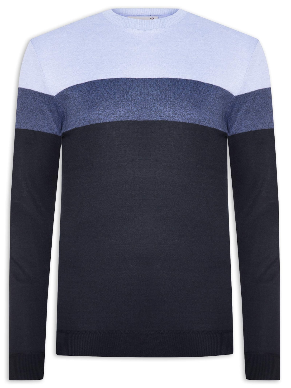 Suéter Masculino Gola Careca Detalhe Em Listra - Azul