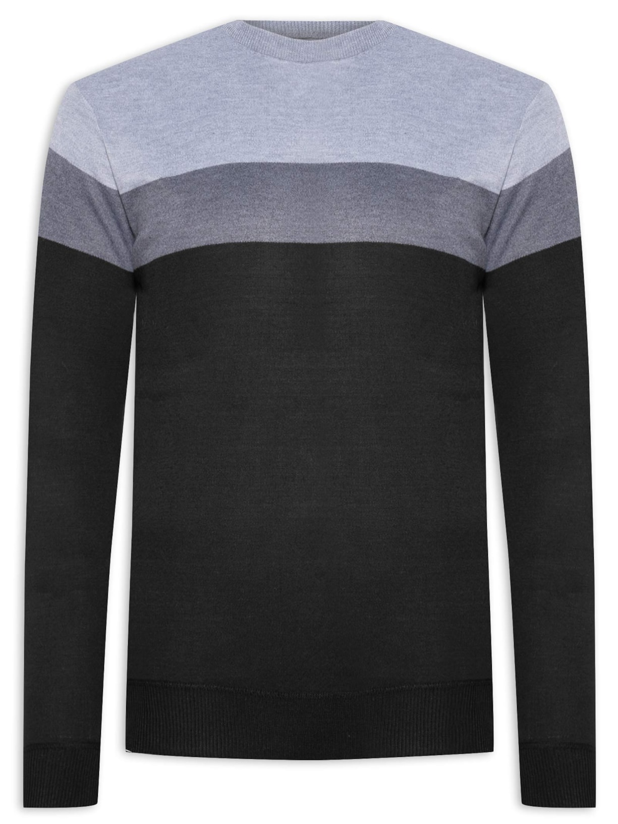 Suéter Masculino Gola Careca Detalhe Em Listra - Preto