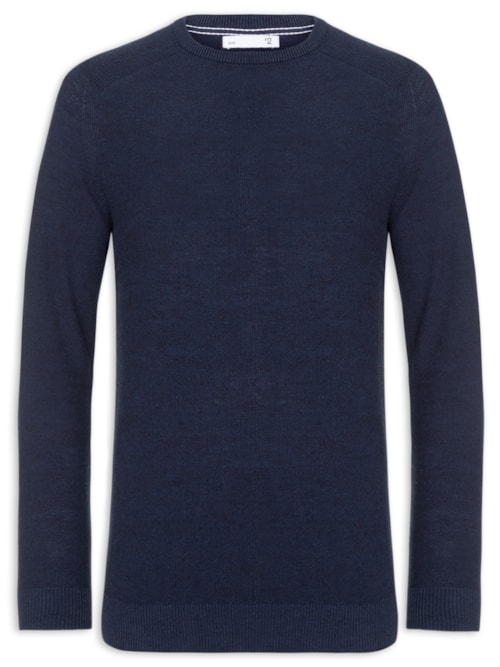 Suéter Masculino Gola Careca Detalhe Ombro - Azul