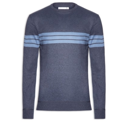 Suéter Masculino Gola Careca Listrado - Azul
