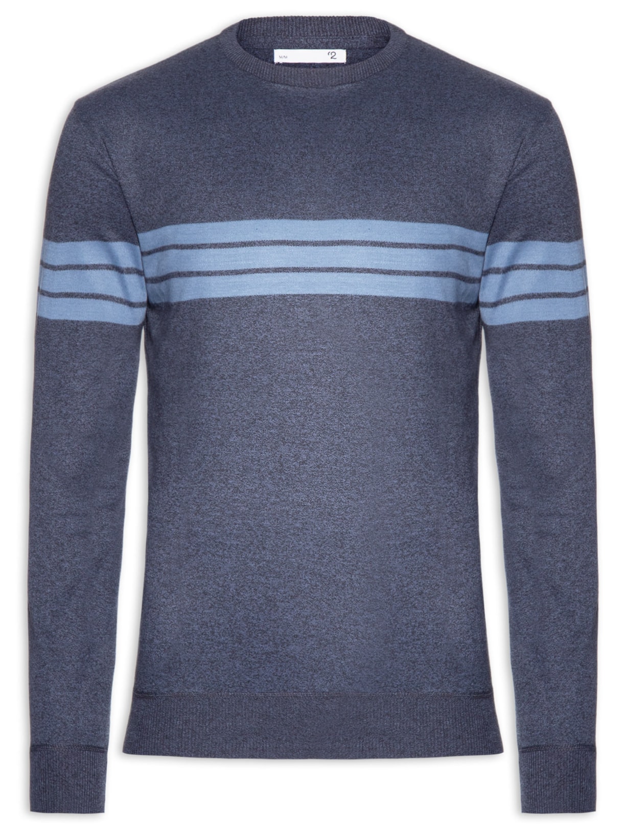 Suéter Masculino Gola Careca Listrado - Azul