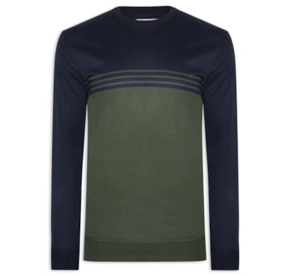 Suéter Masculino Gola Careca Listrado - Azul