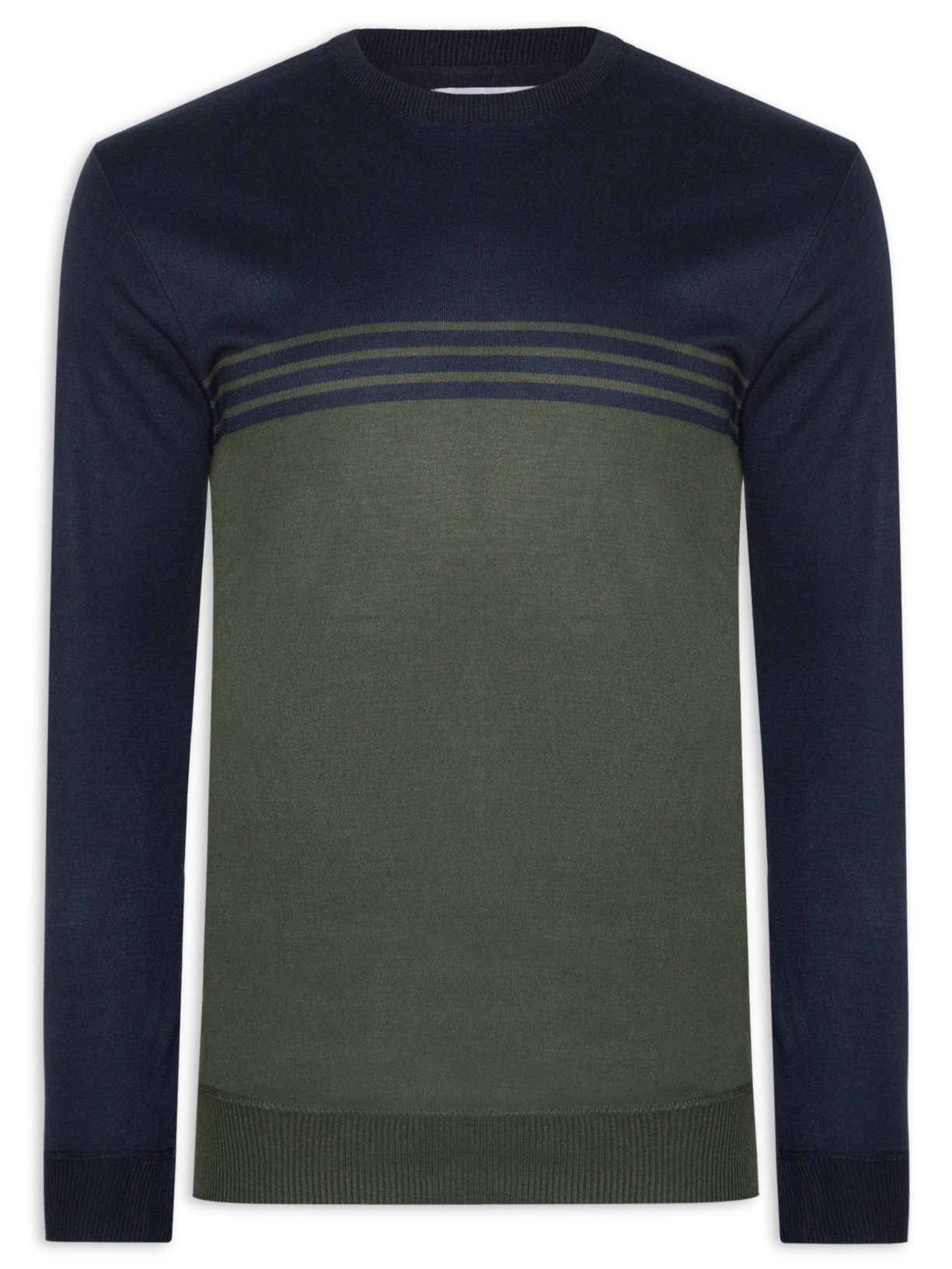 Suéter Masculino Gola Careca Listrado - Azul