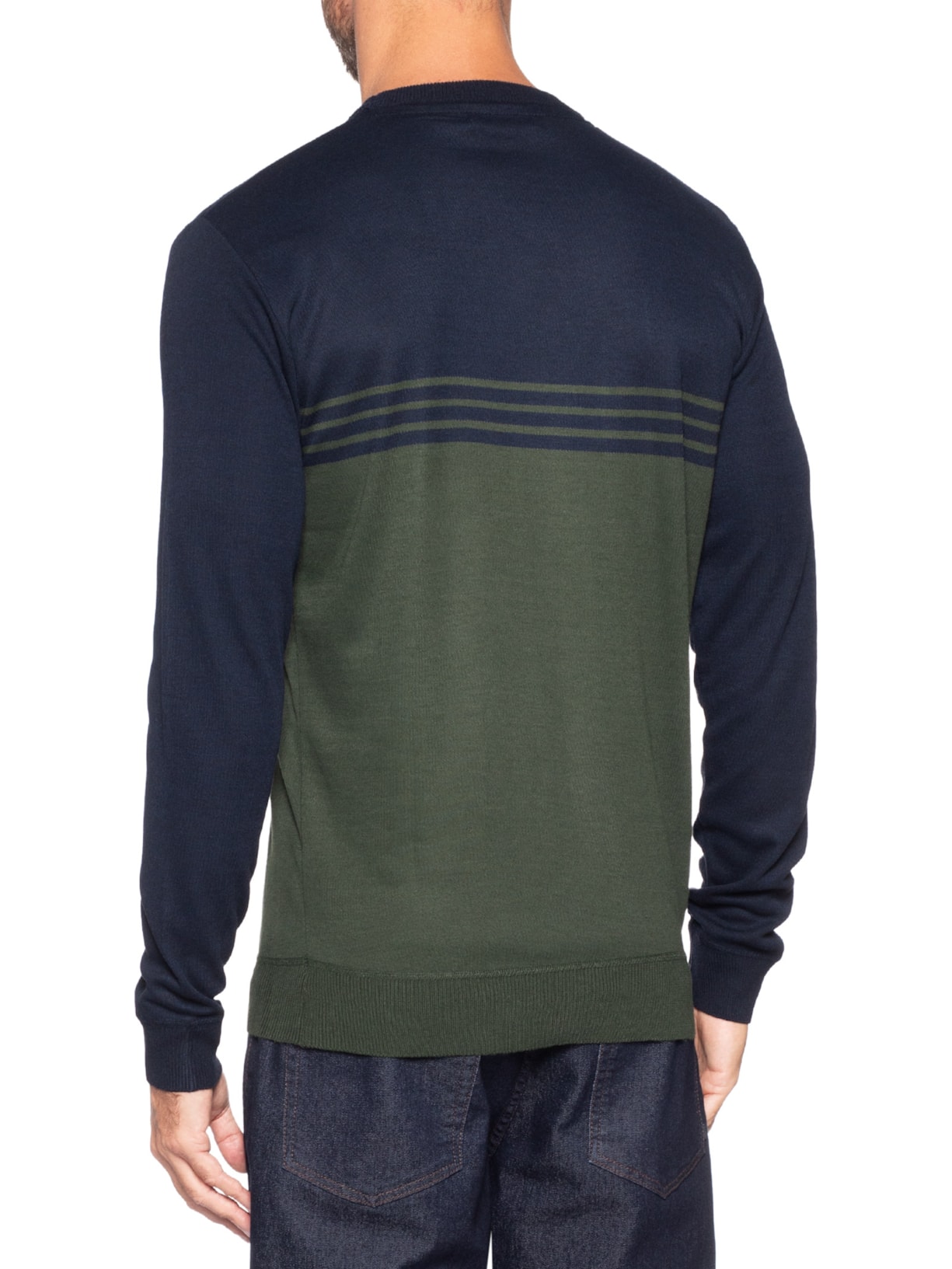 Suéter Masculino Gola Careca Listrado Azul '2 Essential