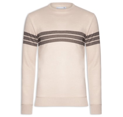 Suéter Masculino Gola Careca Listrado - Bege