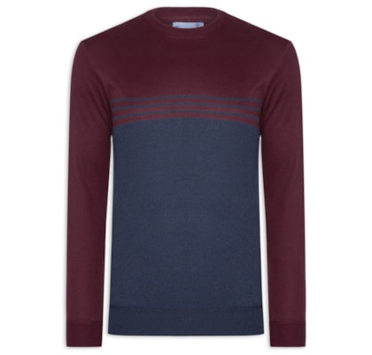 Suéter Masculino Gola Careca Listrado - Vermelho