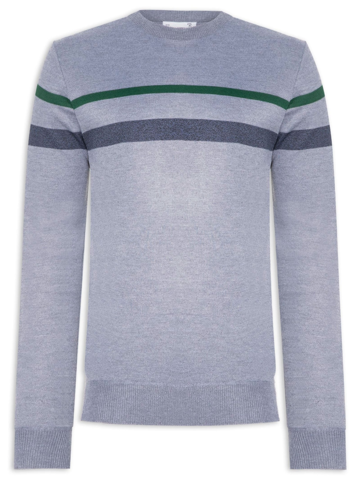 Suéter Masculino Gola Careca Listras Dupla - Cinza