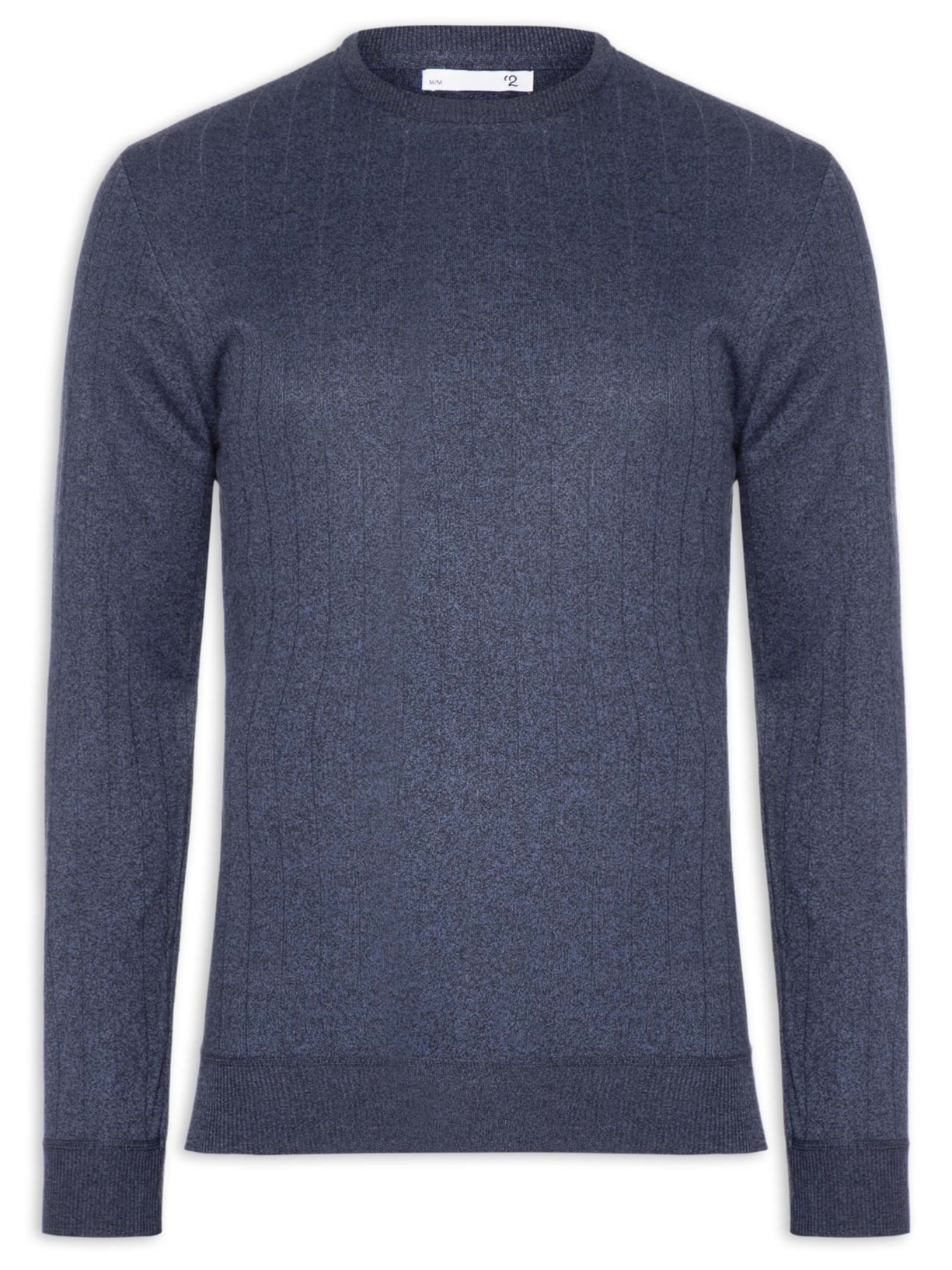 Suéter Masculino Gola Careca Textura Listra Azul '2 Essential