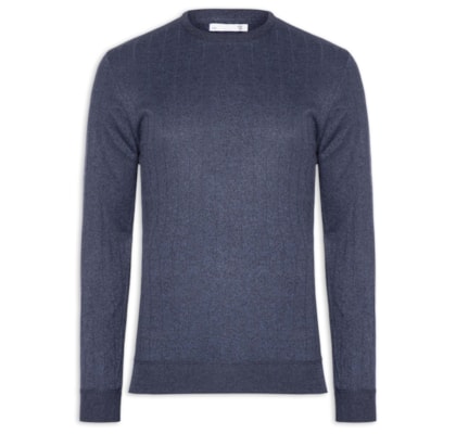 Suéter Masculino Gola Careca Textura Listra - Azul
