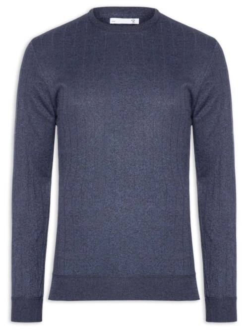 Suéter Masculino Gola Careca Textura Listra - Azul