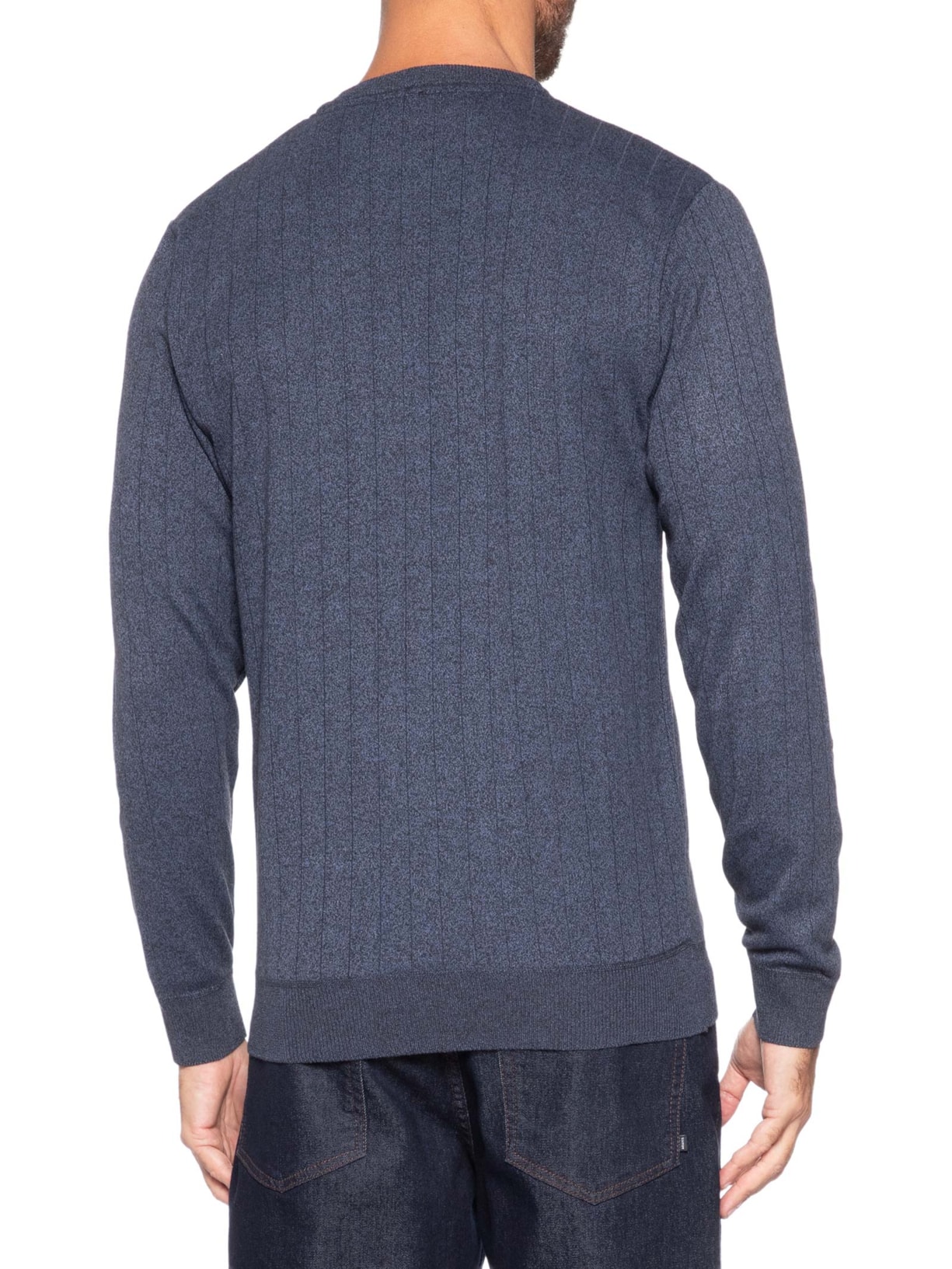 Suéter Masculino Gola Careca Textura Listra Azul '2 Essential