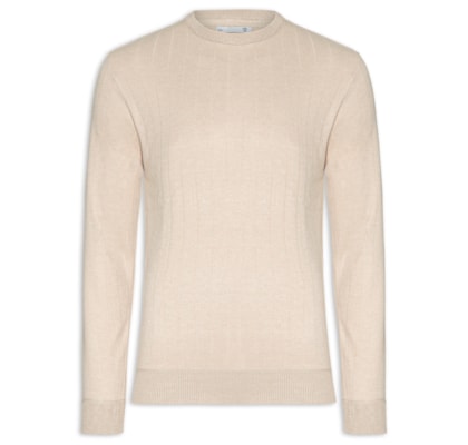 Suéter Masculino Gola Careca Textura Listra - Bege