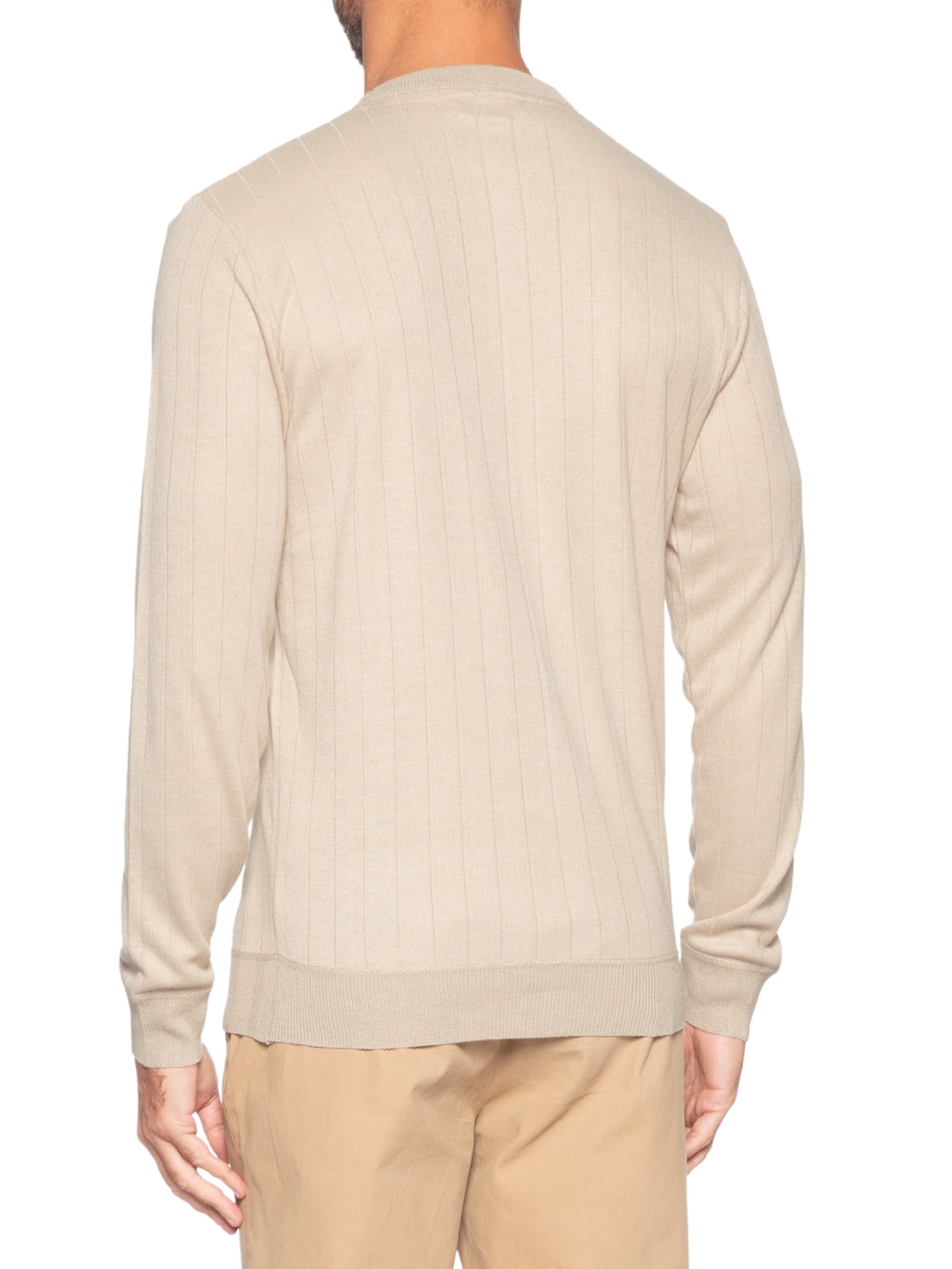 Suéter Masculino Gola Careca Textura Listra Bege '2 Essential