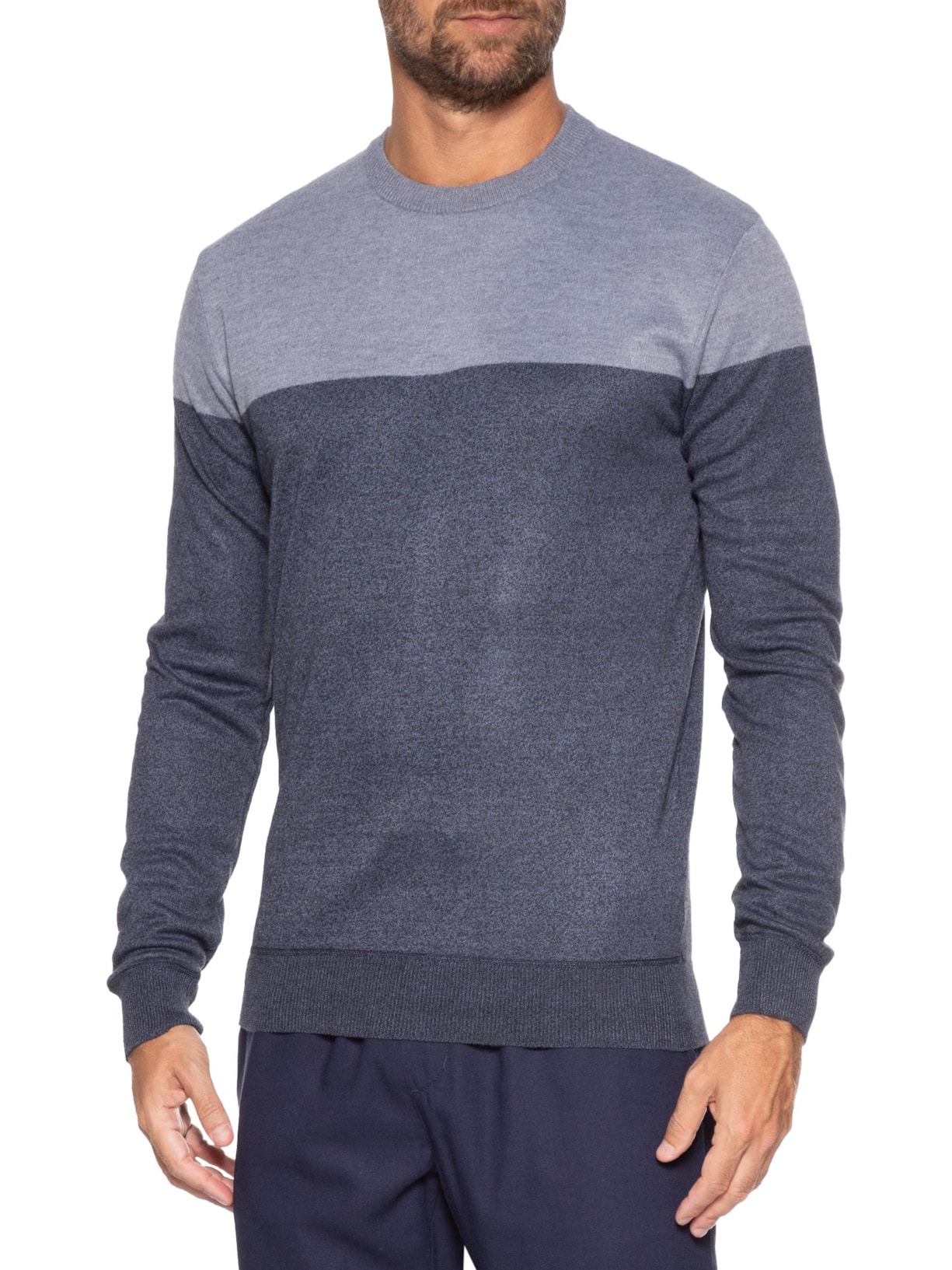 Suéter Masculino Gola Redonda 2 Cores Azul Basiq Men