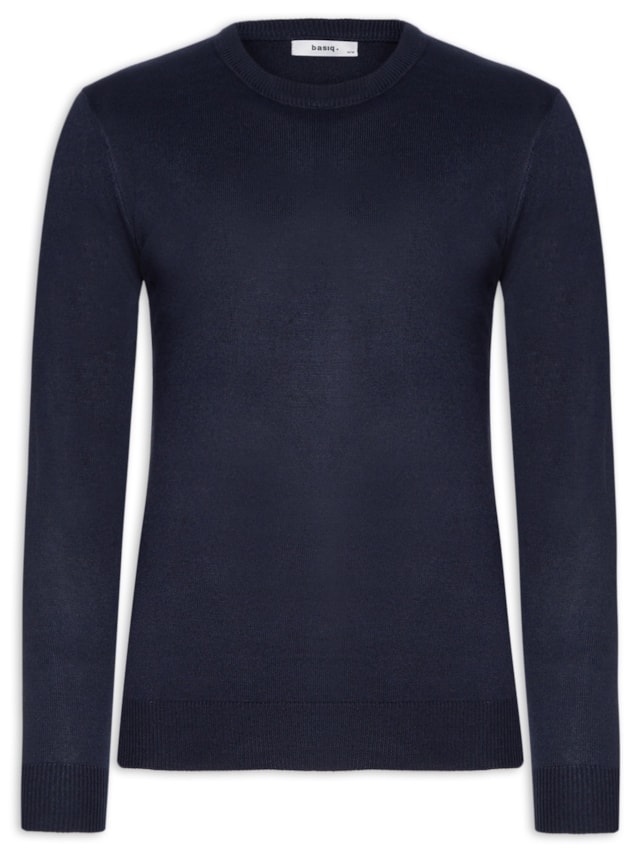 Suéter Masculino Gola Redonda Básico - Azul by BASIQ MEN