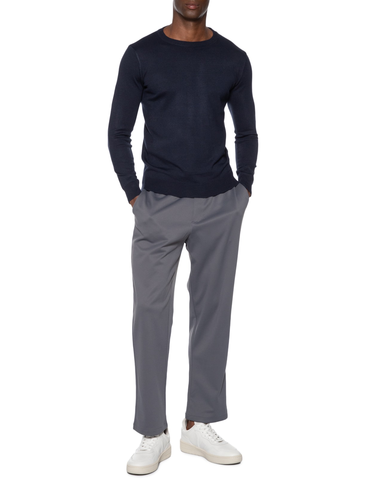 Suéter Masculino Gola Redonda Básico - Azul by BASIQ MEN