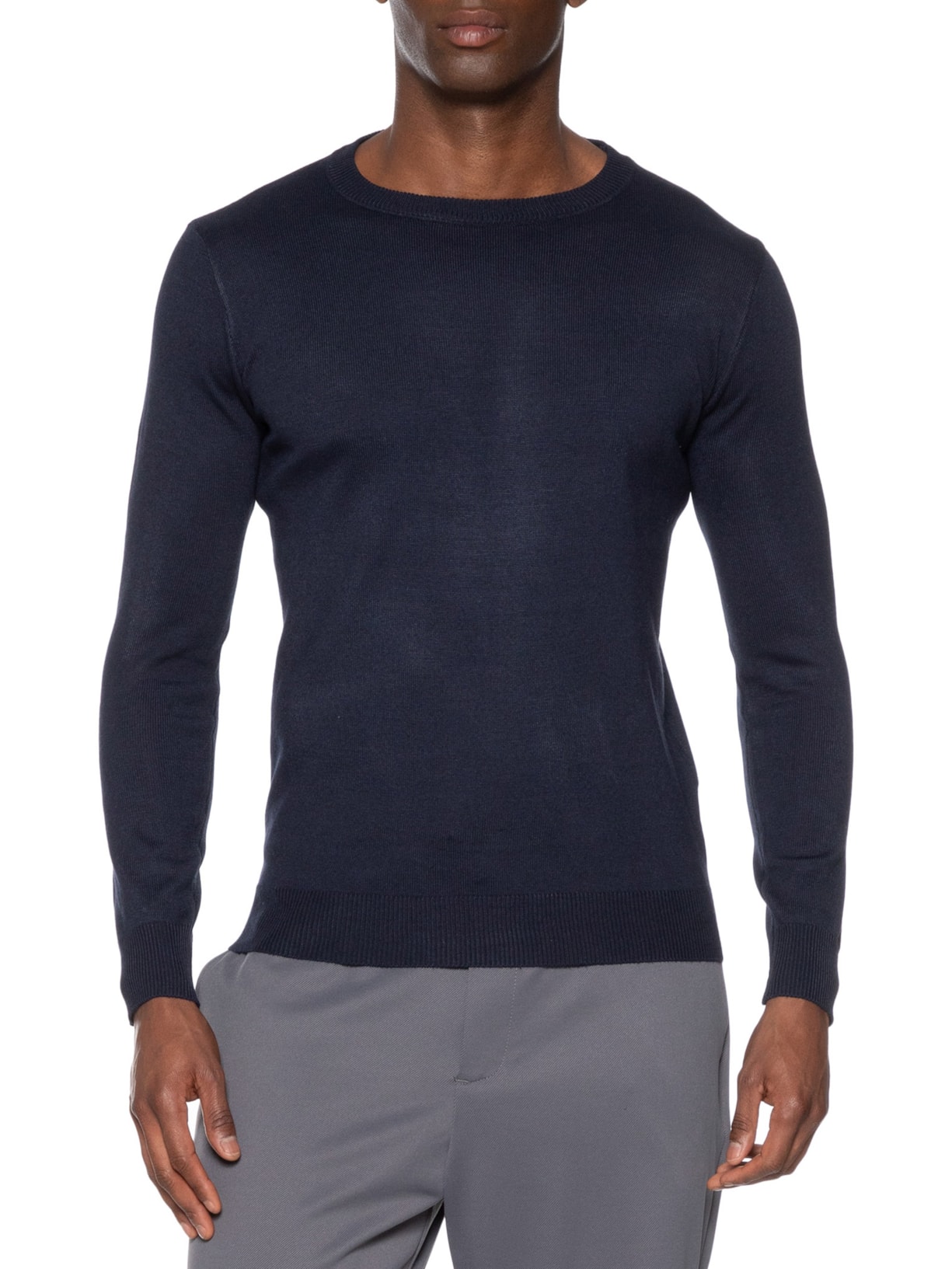 Suéter Masculino Gola Redonda Básico - Azul by BASIQ MEN