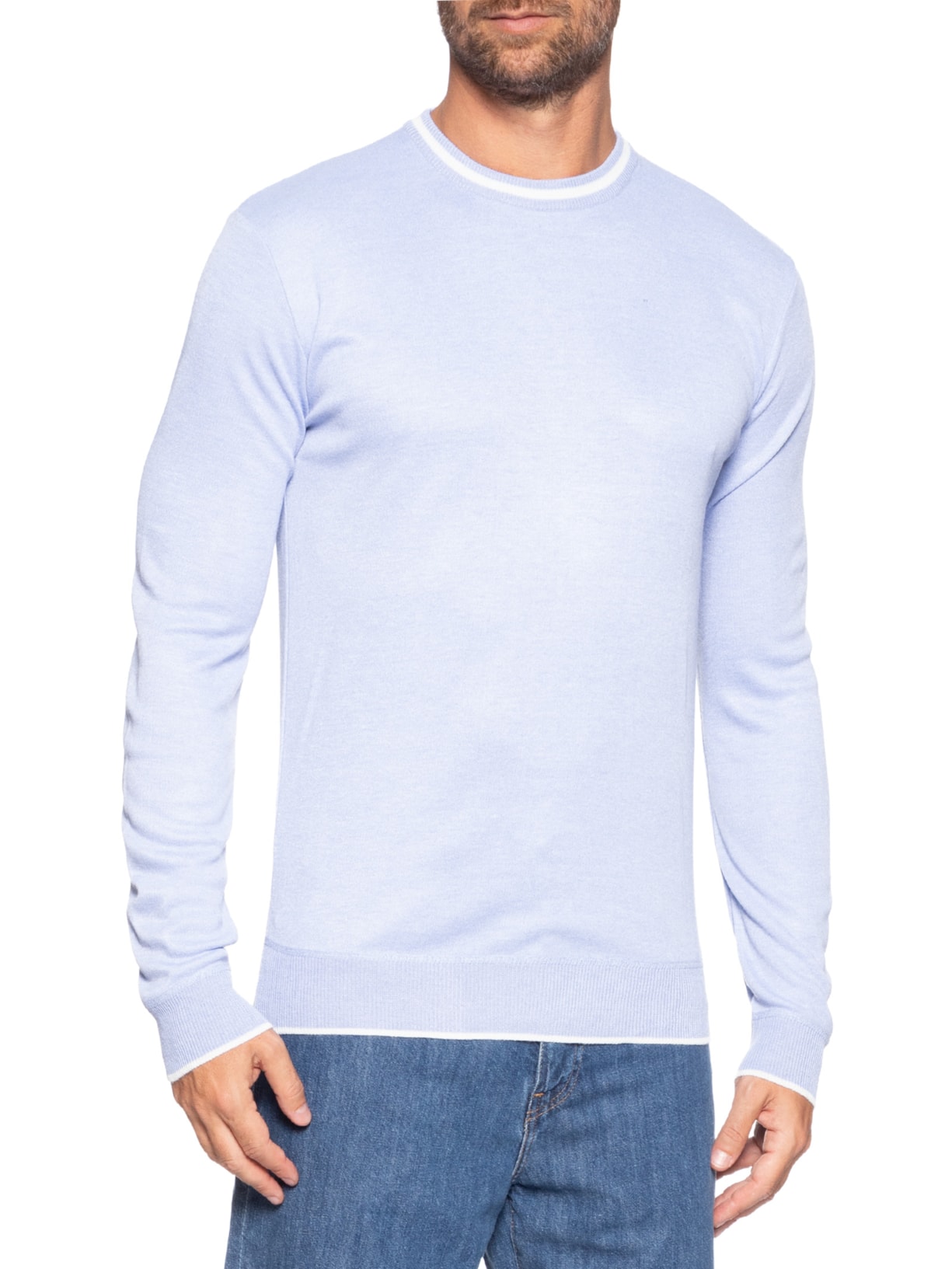 Suéter Masculino Gola Redonda Básico Azul '2 Essential