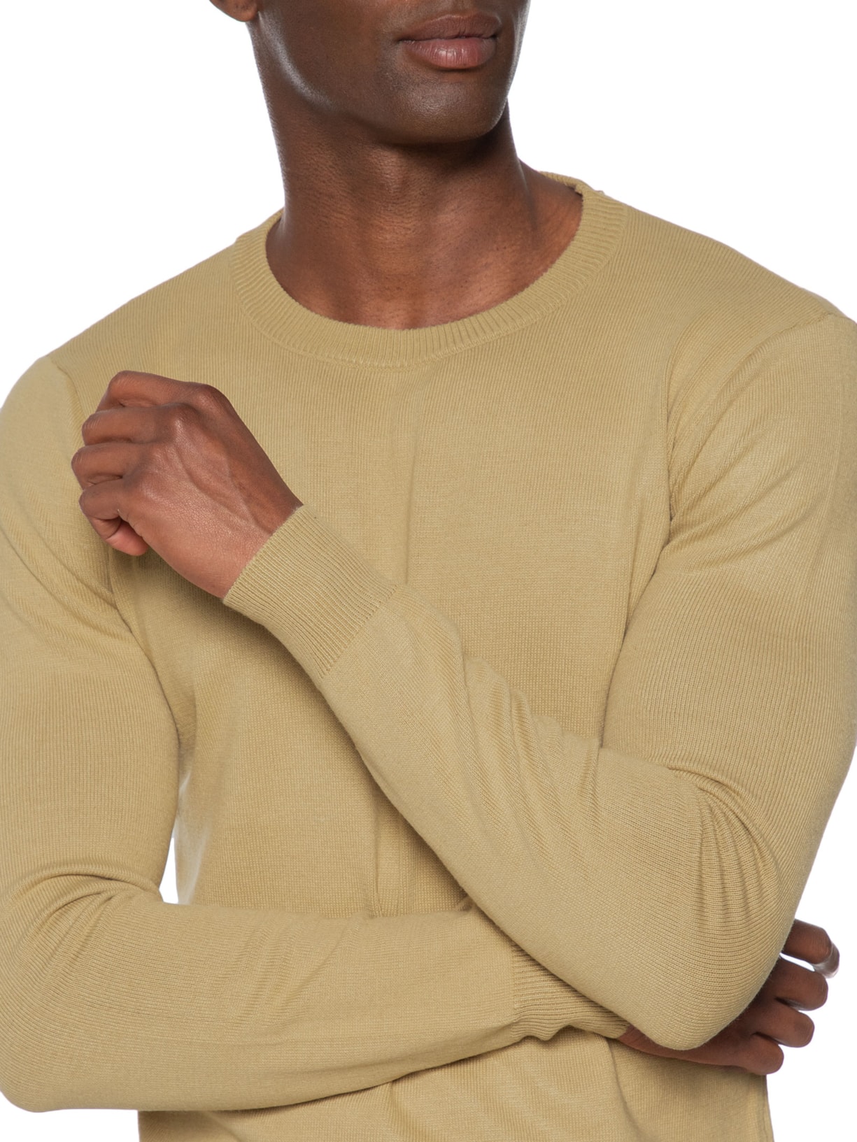 Suéter Masculino Gola Redonda Básico Bege Basiq Men