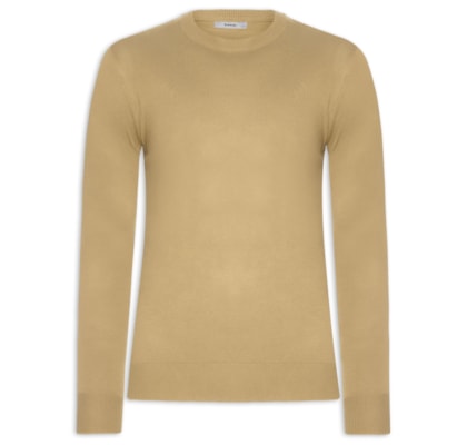 Suéter Masculino Gola Redonda Básico - Bege