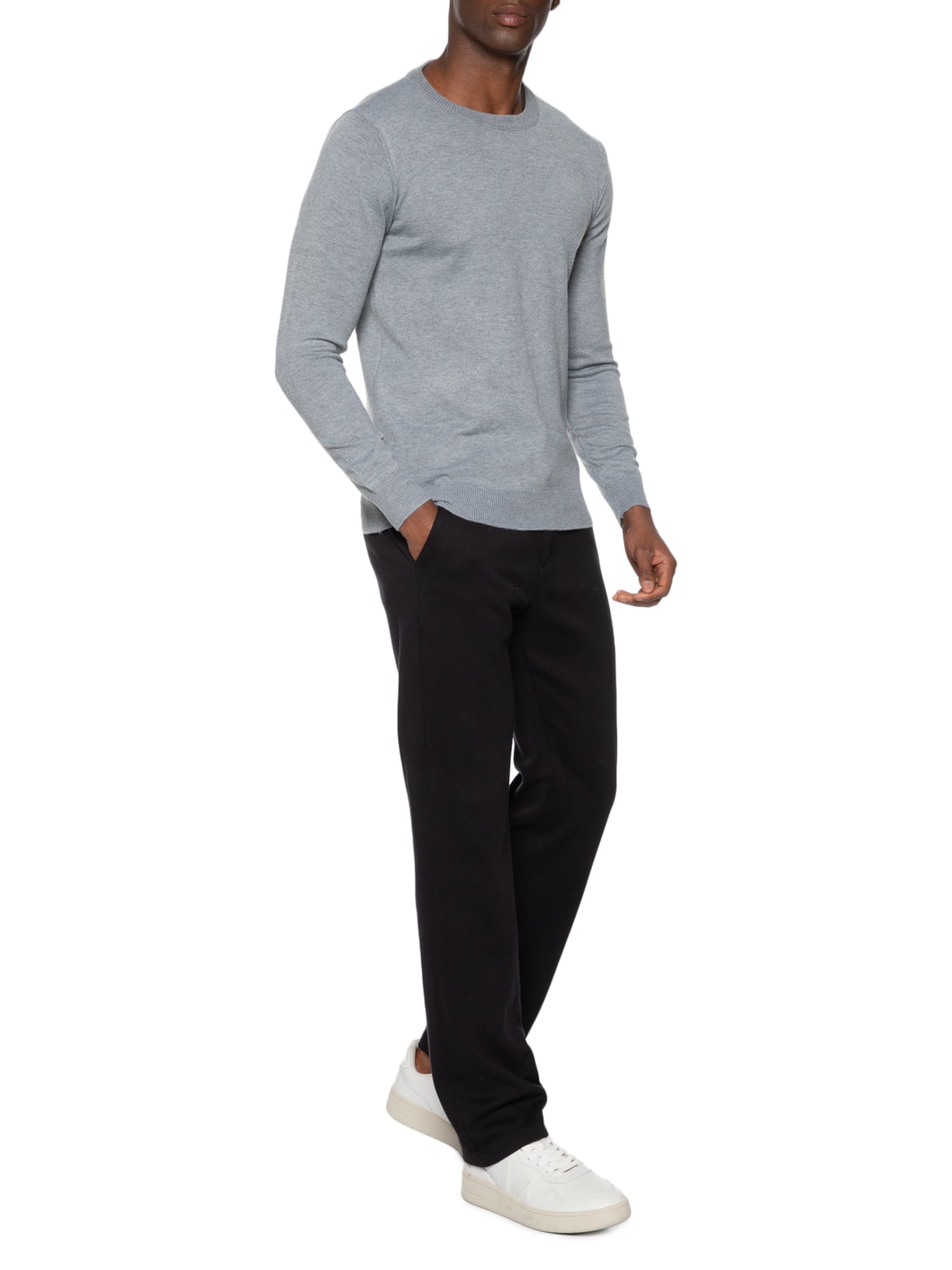 Suéter Masculino Gola Redonda Básico Cinza Basiq Men