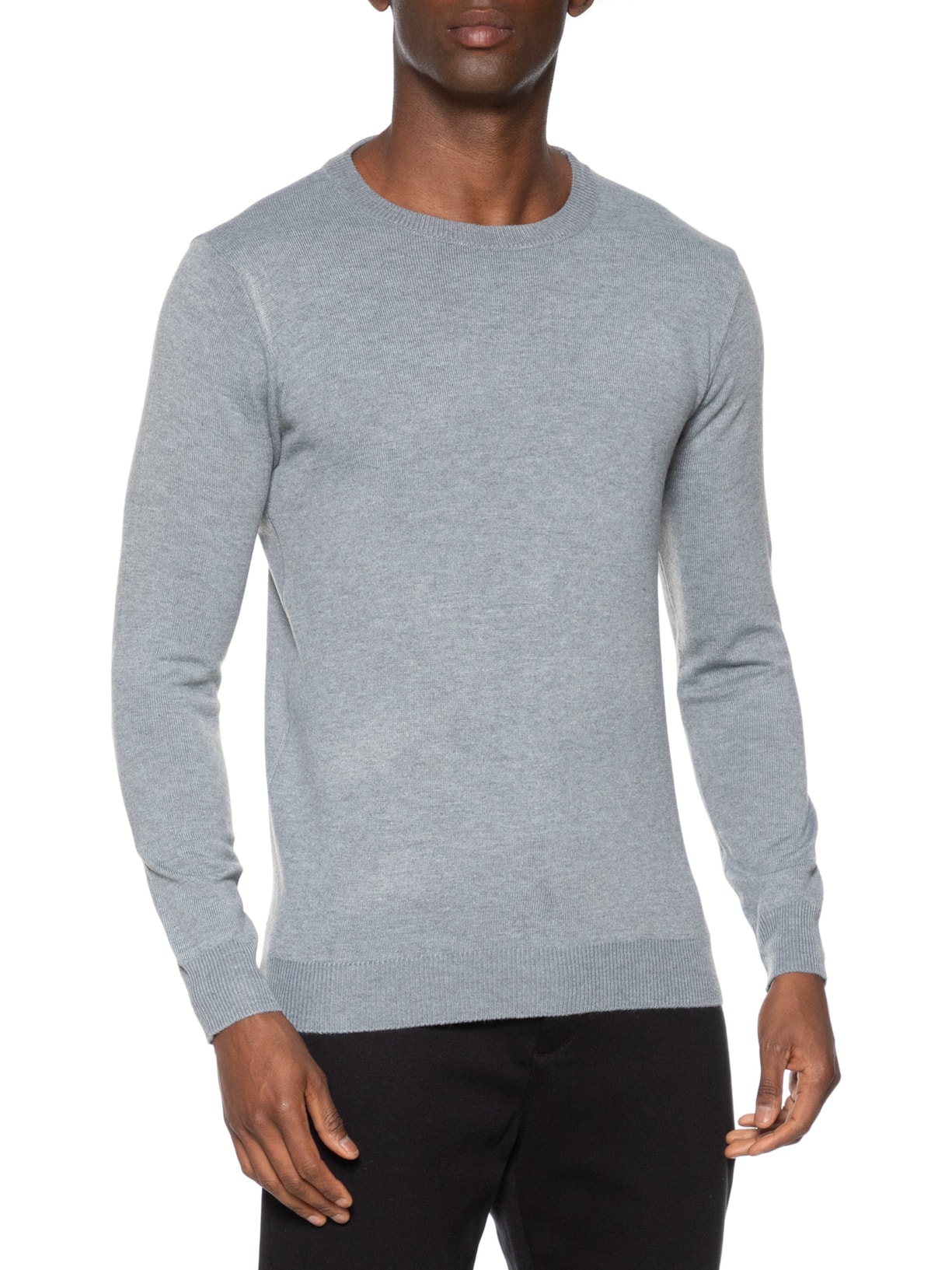 Suéter Masculino Gola Redonda Básico Cinza Basiq Men