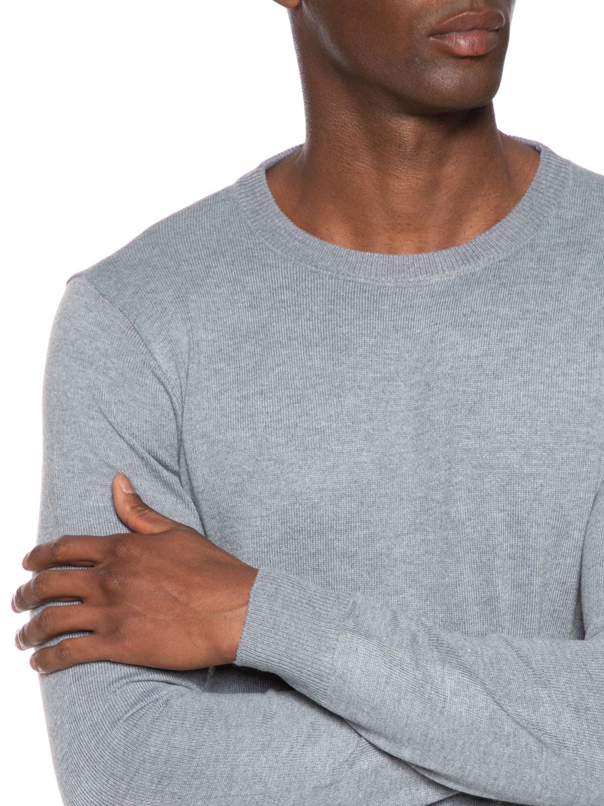 Suéter Masculino Gola Redonda Básico Cinza Basiq Men