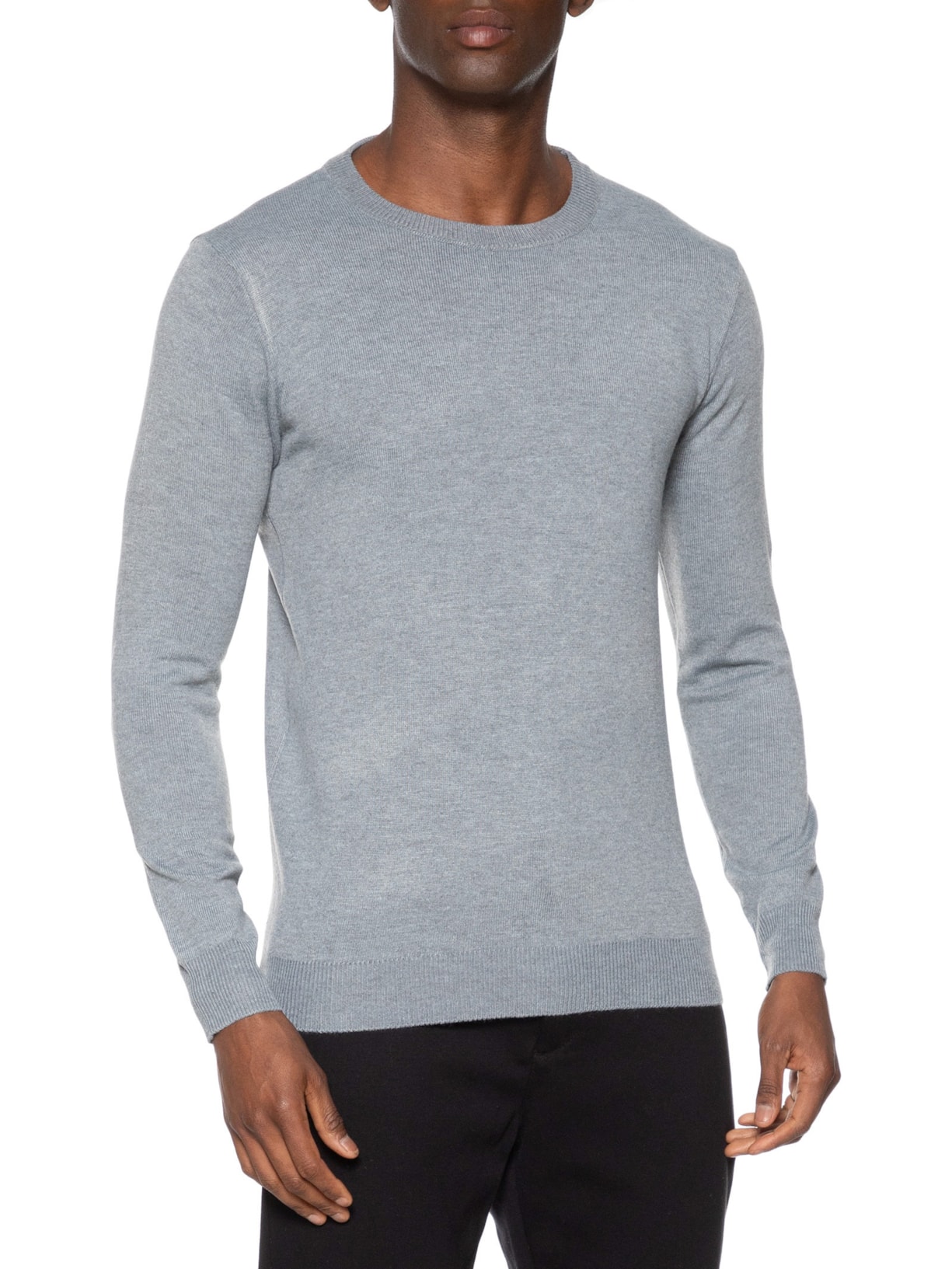 Suéter Masculino Gola Redonda Básico Cinza Basiq Men