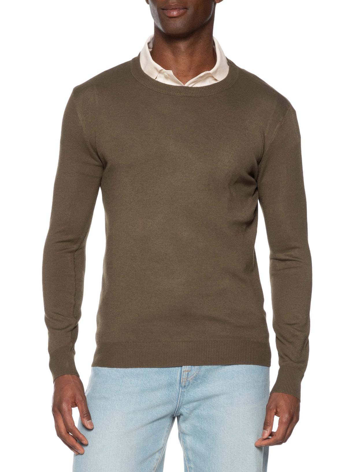 Suéter Masculino Gola Redonda Básico Marrom Basiq Men