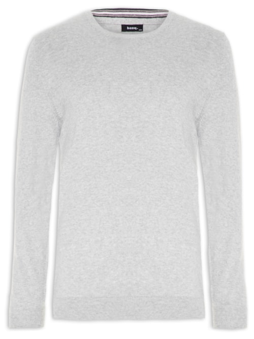 Suéter Masculino Gola Redonda Básico Mescla - Cinza