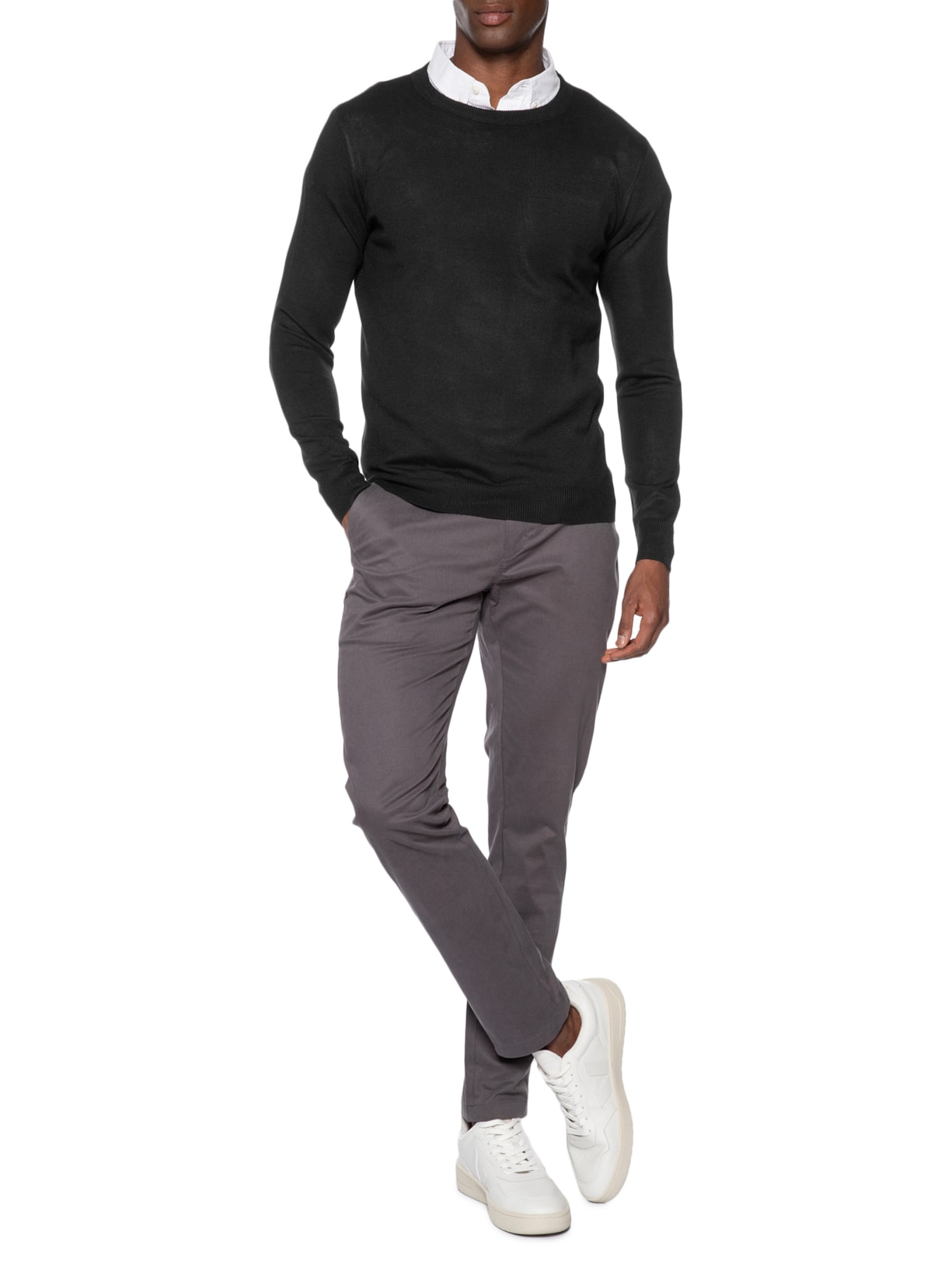Suéter Masculino Gola Redonda Básico Preto Basiq Men